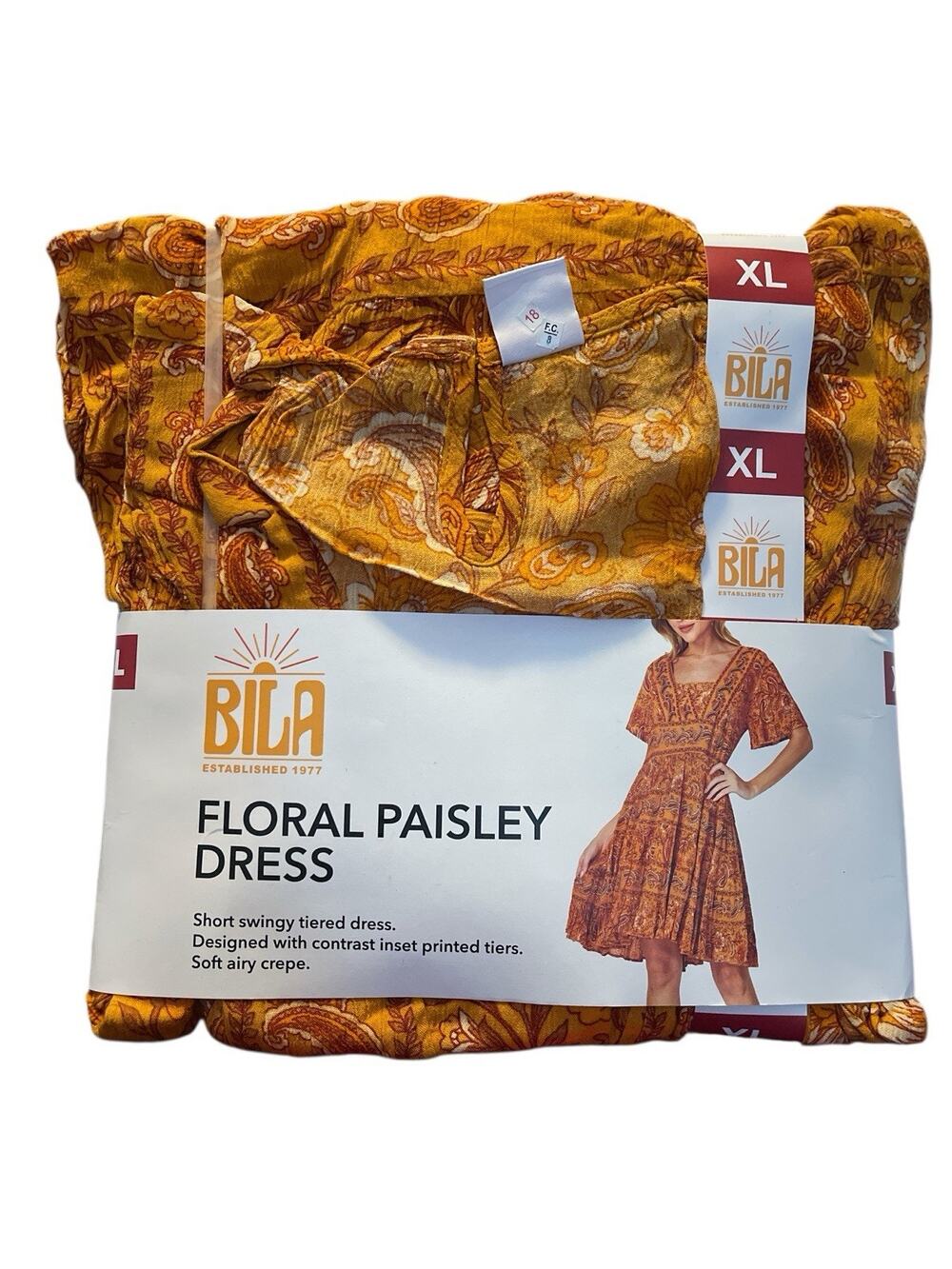 Bila Women's Floral Paisley Short Tiered Dress -X- Large